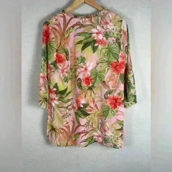 J. Jill Seashell Paradise Tunic Blouse Floral Tropical Pink Womens Small Petite - Picture 6 of 10